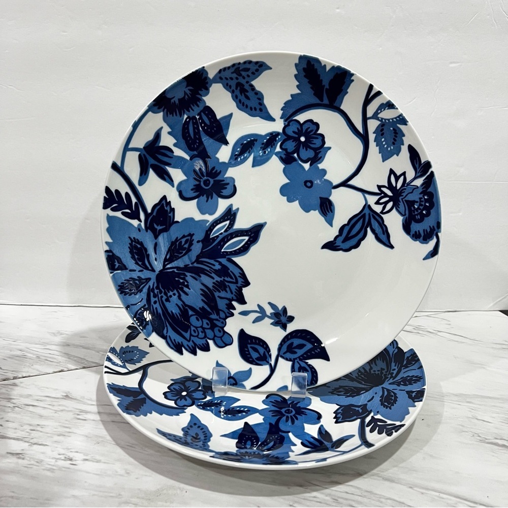 Royal Norfolk Large Dinner Floral Plates 10.5" (Set of 2) White Blue Ceramic